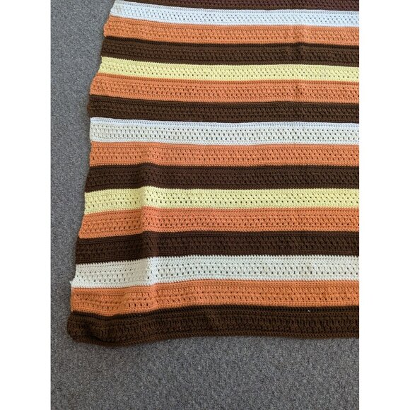 Hand Made Crochet Knit Afghan Throw Lap Blanket 58" x 58" Brown Yellow Orange - Picture 3 of 6